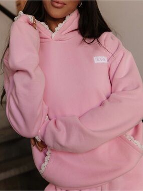 &AVE Pink Lace-Trim Cozy Hoodie